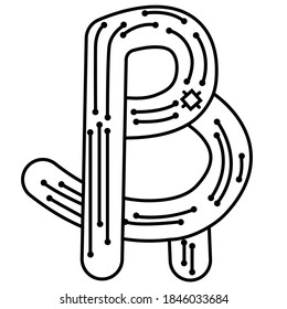 Bitcoin linear sign on white background. Technological letter B with boards. Stock sign for designs, websites, online shops, icons, logos, banners, gambling.