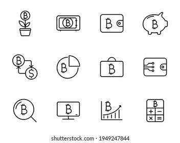 bitcoin linear vector icons isolated on white. bitcoin cryptocurrency icon set for web and ui design, mobile apps and print products
