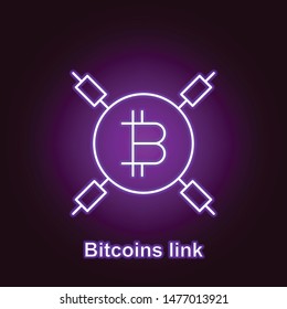 bitcoin link outline icon in neon style. Element of cryptocurrency illustration icons. Signs and symbols can be used for web, logo, mobile app, UI, UX on black background