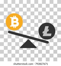 Bitcoin Litecoin Balance Swing vector icon. Illustration style is flat iconic symbol on a chess transparent background.