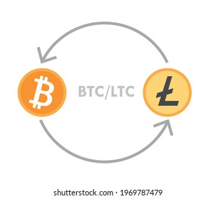 Bitcoin and litecoin currency exchange vector. Cryptocurrency market.