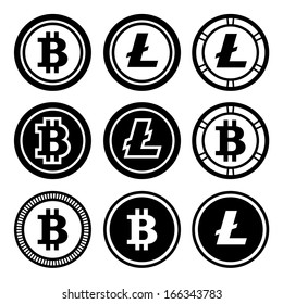 Bitcoin and litecoin icons set