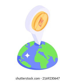 Icono isométrico de ubicación de bitcoin con escalabilidad 

