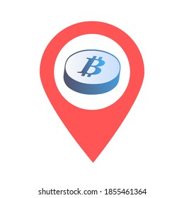 Bitcoin location map pin pointer icon. Element of map point for mobile concept and web apps. Icon for website design and app development. Premium cryptocurrency location. 