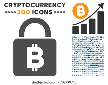 Bitcoin Lock icon with 300 blockchain, cryptocurrency, ethereum, smart contract graphic icons. Vector clip art style is flat iconic symbols.