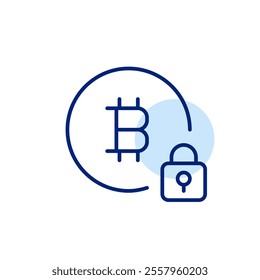 Bitcoin and lock symbol. Secure cryptocurrency transactions and payments. Pixel perfect, editable stroke icon