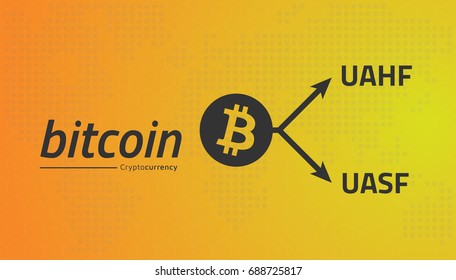 Bitcoin logo and arrows. Fork UASF UAHF. Editable eps10 Vector.