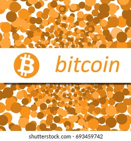 Bitcoin logo with circles on orange background.