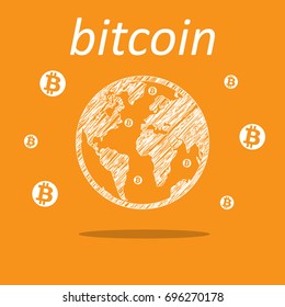 Bitcoin logo with cool earth for web design