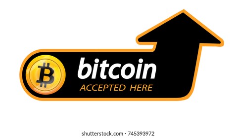 Bitcoin logo of crypto currency with an inscription accepted here on a black background. Block sticker for slabbarking organizations for web pages or printing. Logo bitcoins .Vector illustration.