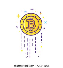 Bitcoin Logo. Cryptocurrency sigh. Digital money. Block chain, finance symbol. Flat line style vector illustration
