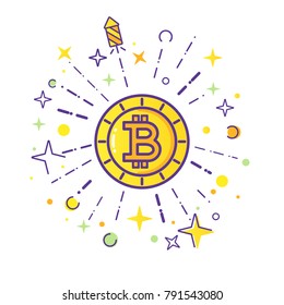 Bitcoin Logo. Cryptocurrency sigh. Digital money. Block chain, finance symbol. Flat line style vector illustration