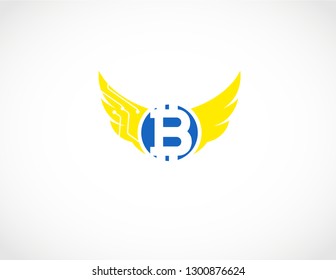 Bitcoin logo design. Crypto currency bit coin. Cryptocurrency emblem. Web and Internet money logo. Vector illustration. Wing technology - Vector