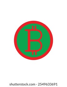 A Bitcoin logo design with a green symbol and a red outline. Ideal for cryptocurrency promotions or financial presentations.