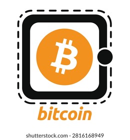 Bitcoin logo displayed on a smartwatch screen with orange and black design elements