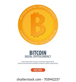 Bitcoin logo and emblem. Digital cryptocurrency. Technology banner