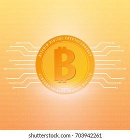 Bitcoin logo and emblem. Digital cryptocurrency. Technology banner