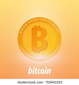 Bitcoin logo and emblem. Digital cryptocurrency. Technology banner