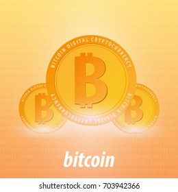 Bitcoin logo and emblem. Digital cryptocurrency. Technology banner