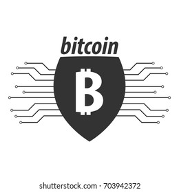 Bitcoin logo and emblem. Digital cryptocurrency. Technology emblem
