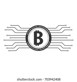 Bitcoin logo and emblem. Digital cryptocurrency. Technology emblem