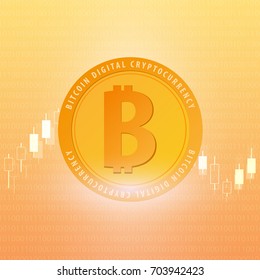 Bitcoin logo and emblem. Digital cryptocurrency. Technology banner