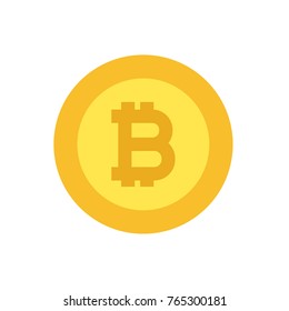 Bitcoin logo in gold, flat design vector illustration