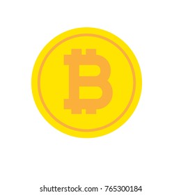 Bitcoin logo in gold, flat design vector illustration