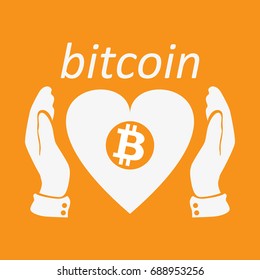 Bitcoin logo in heart. for web design