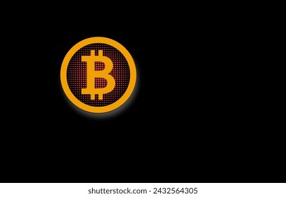 Bitcoin logo icon with black background. Digital cryptocurrency