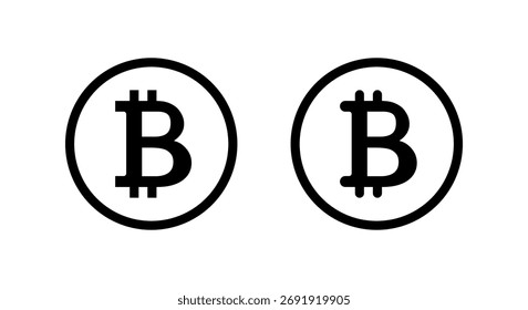 Ícone do logotipo do Bitcoin em contorno circular. Moeda de cadeia de blocos e símbolo de pagamento criptografado