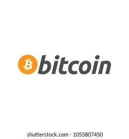 Bitcoin logo with its icon and logo isolated on white background. Symbol and logotype of crypto currency and online stock business.