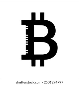 Diseño de la Ilustración vectorial de la silueta del icono del logotipo de Bitcoin sobre fondo blanco.