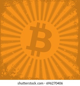 Bitcoin logo on grunge background with rays
