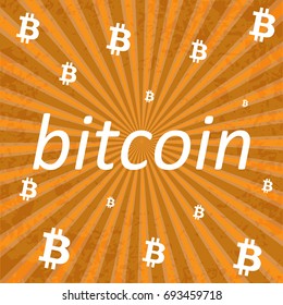 Bitcoin logo on orange background.