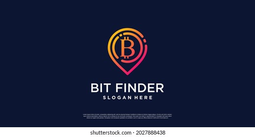 Bitcoin logo with pin location concept Premium Vector