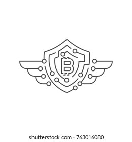 Bitcoin logo. Protection concept. Editable Stroke