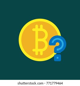Bitcoin logo sign icon for internet money. Crypto currency coin symbol for using in web projects or mobile applications. With Question Mark Illustration.