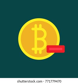 Bitcoin logo sign icon for internet money. Crypto currency coin symbol for using in web projects or mobile applications. With Red Minus Mark Illustration.
