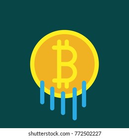 Bitcoin logo sign icon for internet money. Crypto currency coin symbol for using in web projects or mobile applications. with fly, move up illustration.