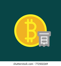 Bitcoin logo sign icon for internet money. Crypto currency coin symbol for using in web projects or mobile applications. with bill paper illustration.