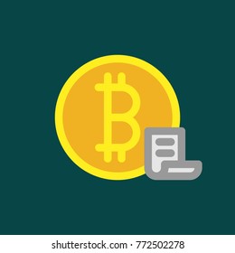 Bitcoin logo sign icon for internet money. Crypto currency coin symbol for using in web projects or mobile applications. with report paper illustration.