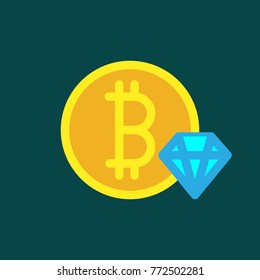 Bitcoin logo sign icon for internet money. Crypto currency coin symbol for using in web projects or mobile applications. with diamond illustration.