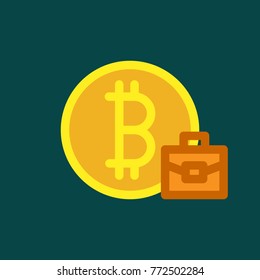Bitcoin logo sign icon for internet money. Crypto currency coin symbol for using in web projects or mobile applications. with briefcase illustration.