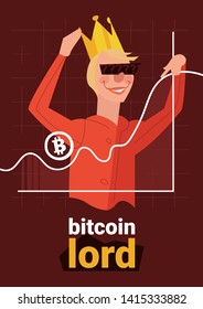 Bitcoin lord - funny cryptocurrencies concept.Vector illustration