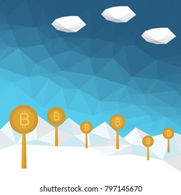 Bitcoin low poly background. Digital cryptocurrency. Technology banner.