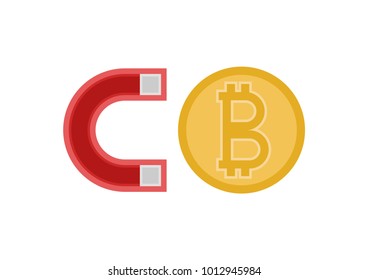 Bitcoin magnet, icon vector art, gold and red, gray