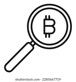 Bitcoin magnifier icon outline vector. Crypto money. Marketing education