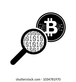 Bitcoin And Magnifying Glass. Bitcoin Verification. Vector Ilustration. 