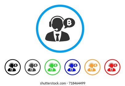 Bitcoin Manager Message rounded icon. Style is a flat bitcoin manager message grey symbol inside light blue circle with black, gray, green, blue, red, orange versions.